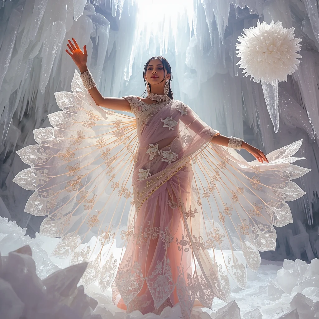 Festive Fancy Saree Plasma-Spun Crystal-Lotus Lace | Saree Girl Dp Ai Prompt Ultra Hd
