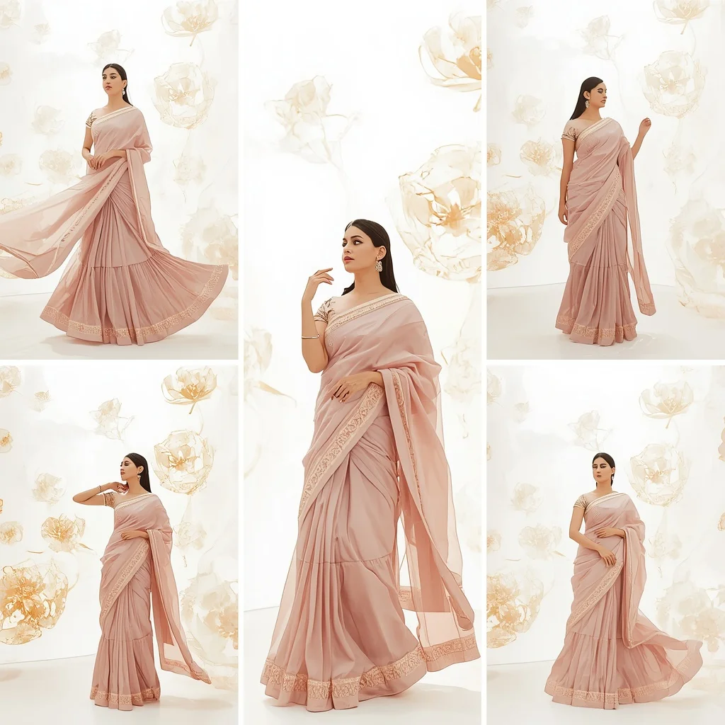 Festive Mauve Saree Translucent Gilded Flower Architecture | Ai Prompt Generator Free