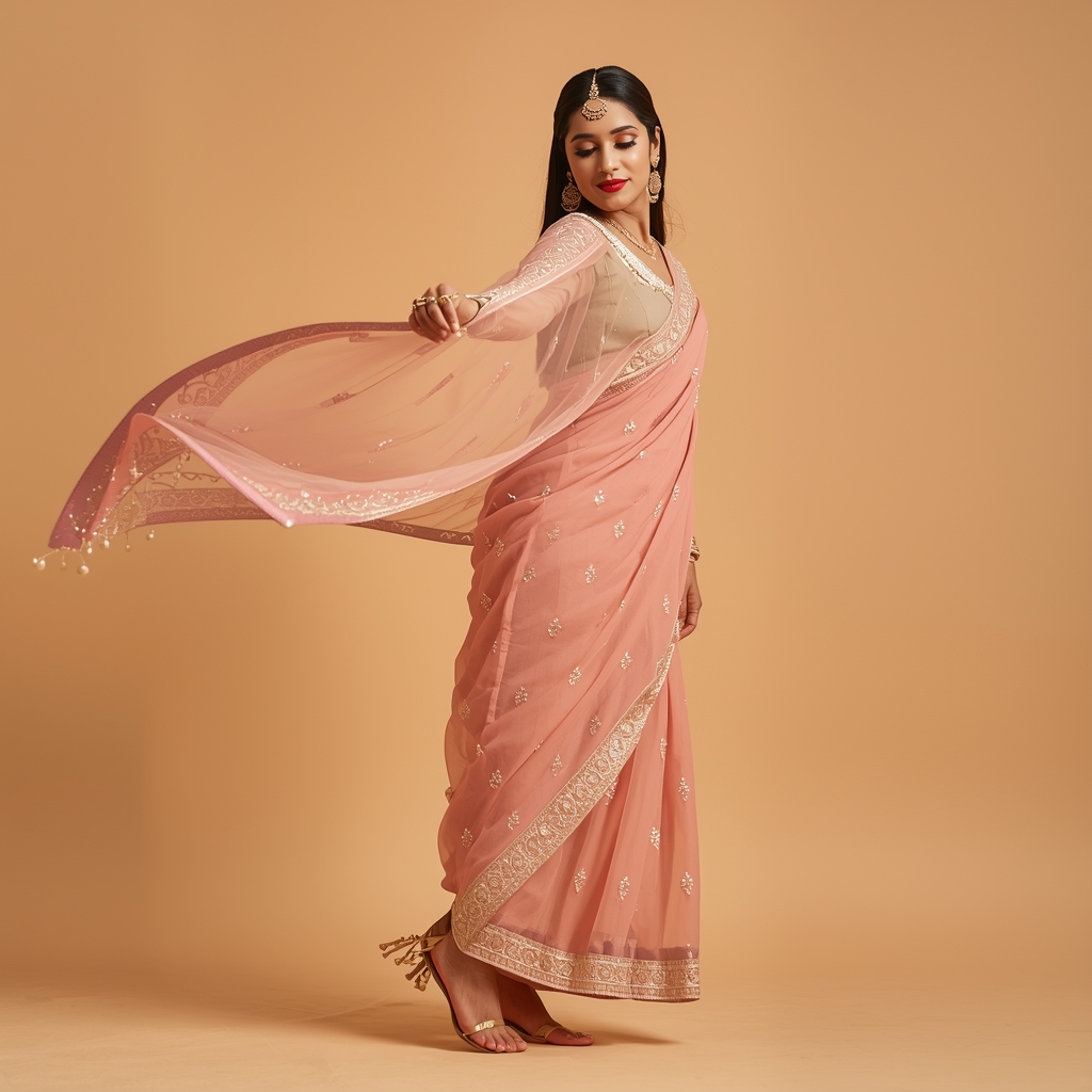Festive Pastel Girl Dupatta Side Sweep Flow Pose | Flux Ai Prompt
