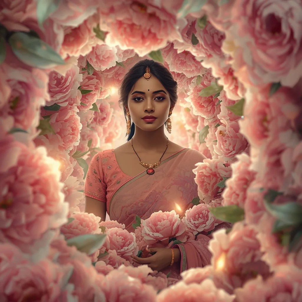 Festive Pastel Saree Aura Spiral Peony Cosmos Collage Cinematic | Cinematic Ai Prompt