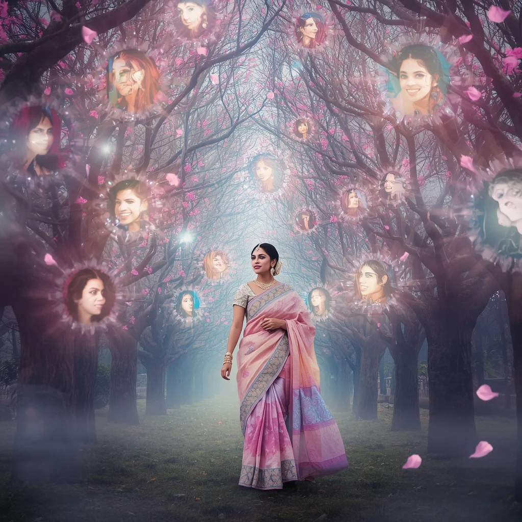 Festive Pastel Saree Aurora Crystal Crown Forest Collage Luxury | Ai Art Prompt