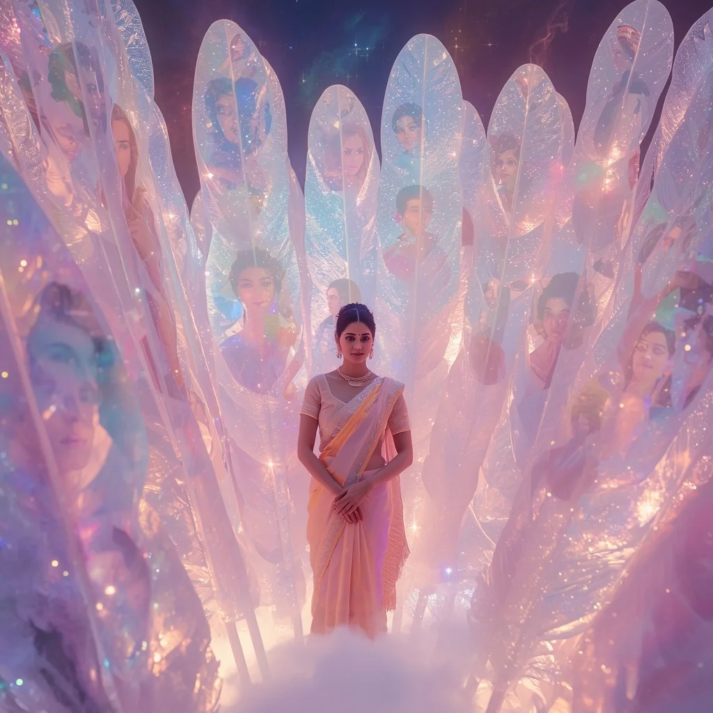 Festive Pastel Saree Aurora Diamond Feather Universe Collage Luxury | Desi Girl Ai Prompt