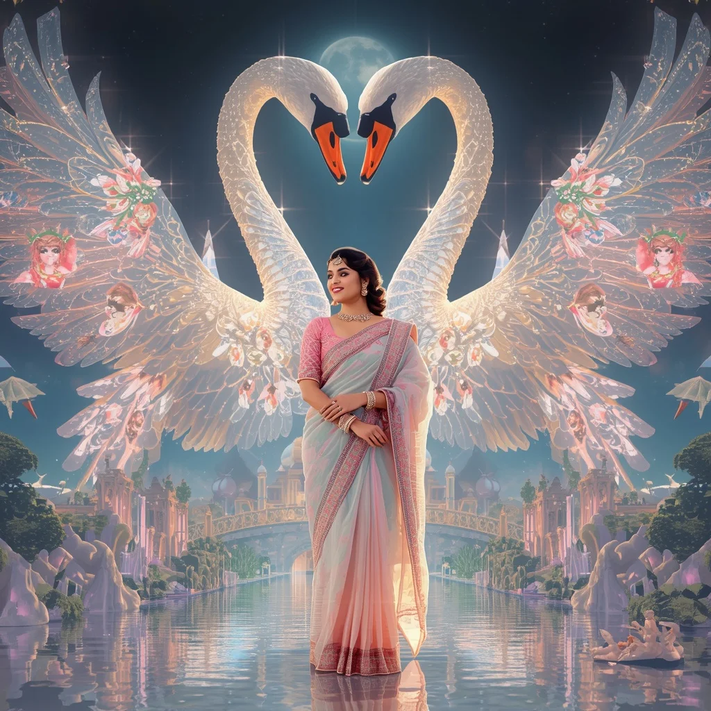 Festive Pastel Saree Aurora Diamond Swan Empire Collage Premium | Prompt For Girls Trending