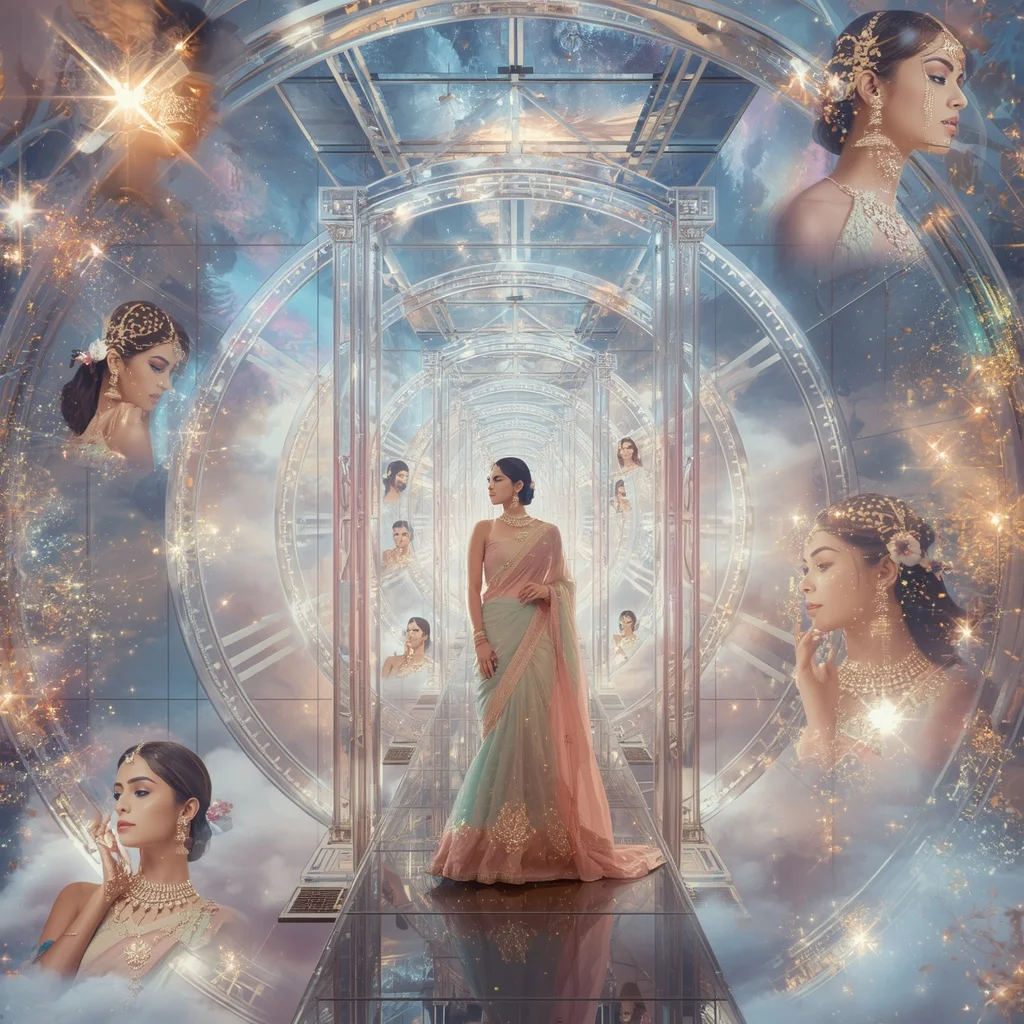 Festive Pastel Saree Celestial Crystal Infinity Clock Palace Luxury | Ai Video Generator Prompt