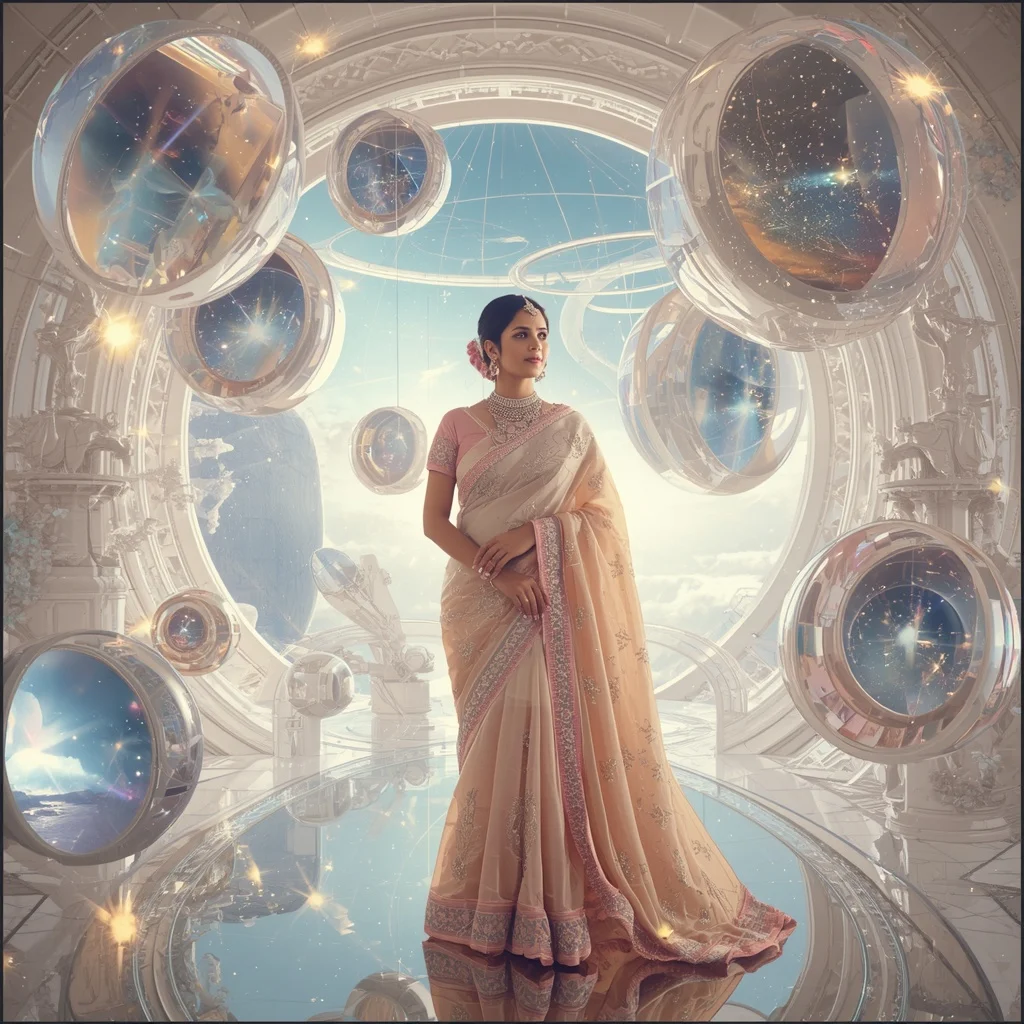 Festive Pastel Saree Celestial Crystal Infinity Observatory Collage Premium | Instagram Girl Gemini Prompt