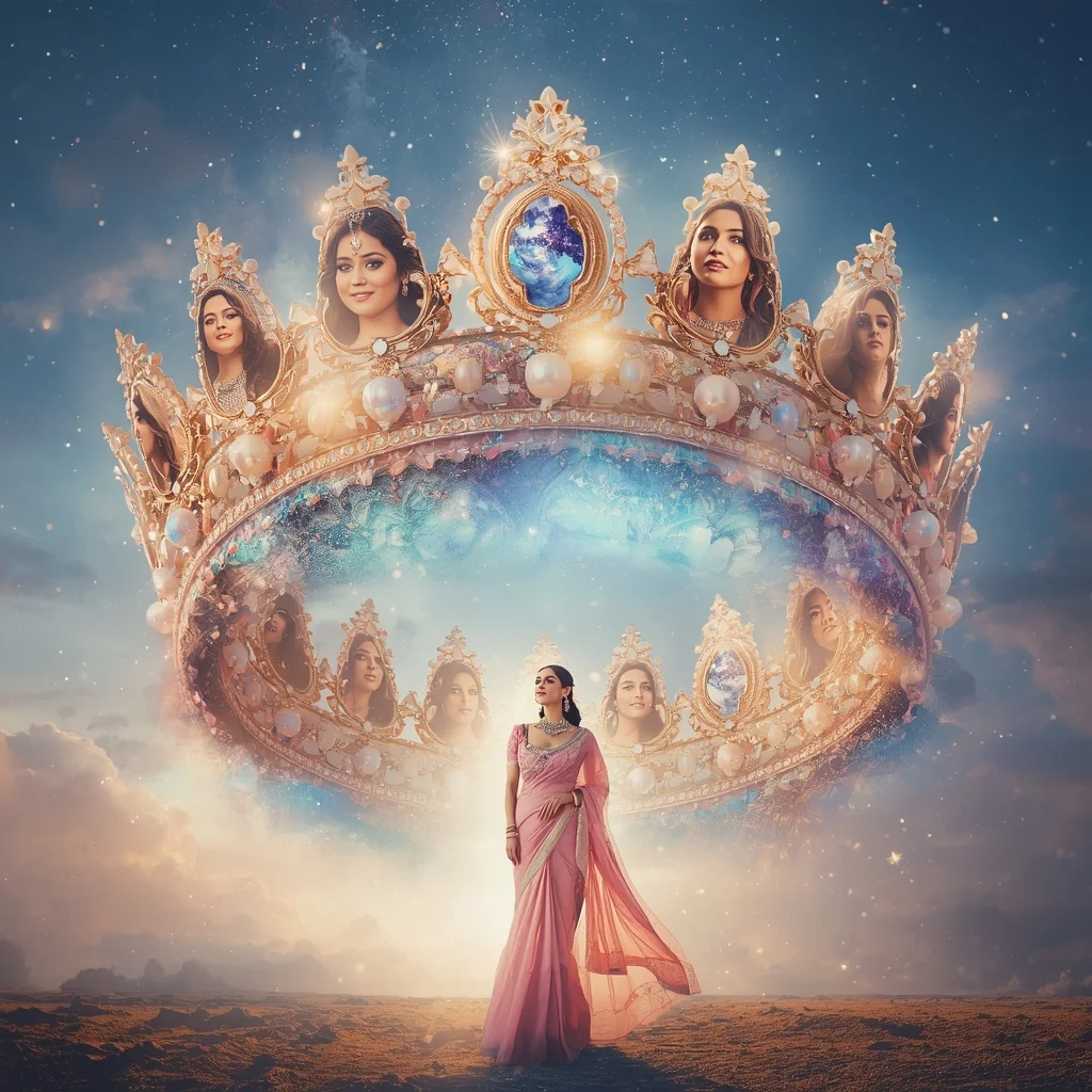 Festive Pastel Saree Celestial Crystal Mermaid Crown Collage Premium Cinematic | Prompt For Traditional Look For Girl Chatgpt Instagram