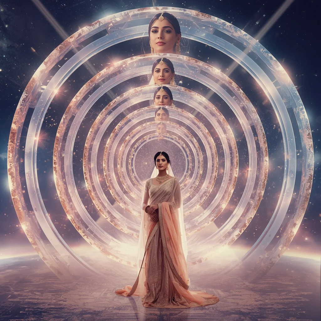 Festive Pastel Saree Celestial Crystal Stargate Kingdom Collage Premium | Prompt Seen Trending Girl 2026 Instagram