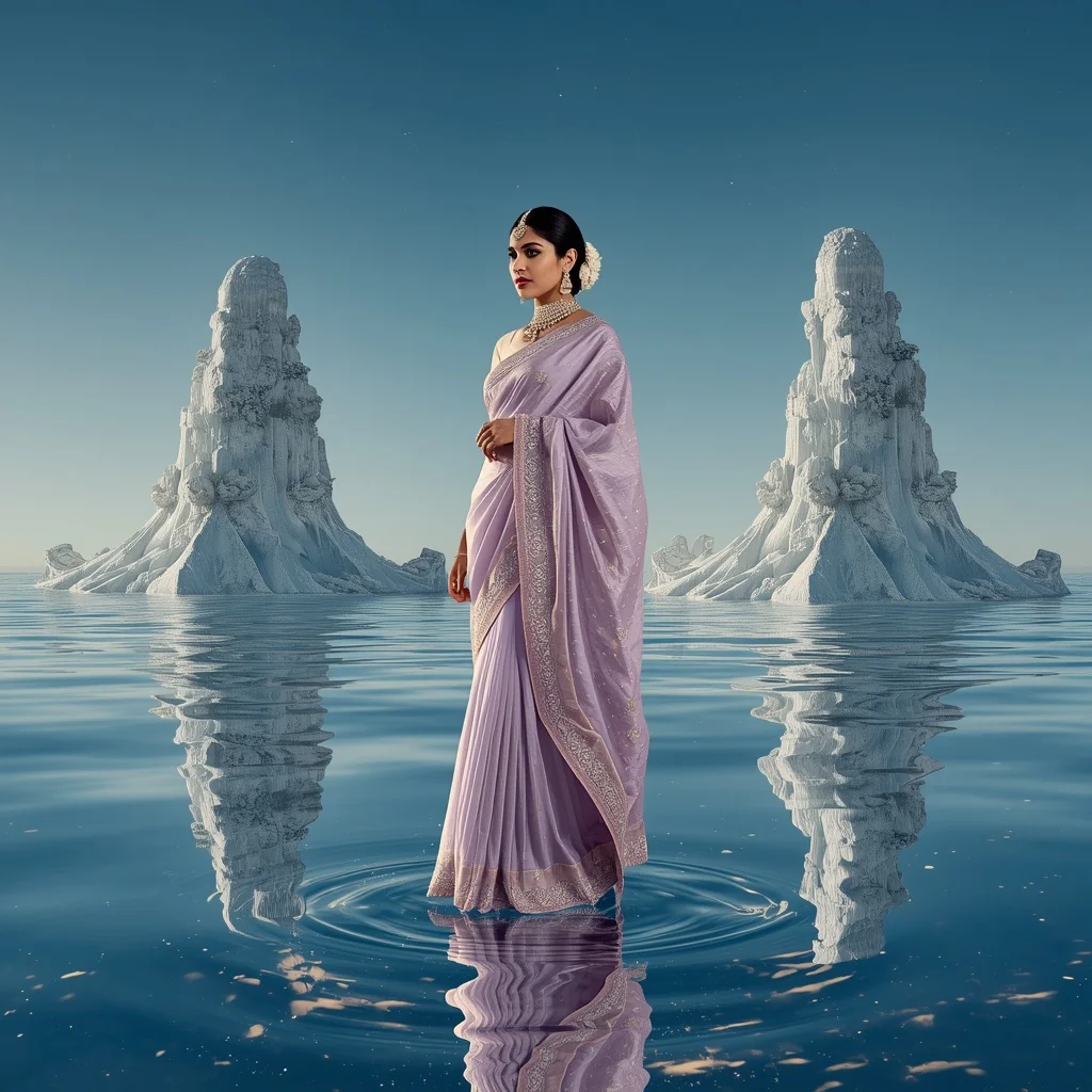 Festive Pastel Saree Celestial Mirror Ocean Crown Collage | Prompt Ai For Girl Instagram