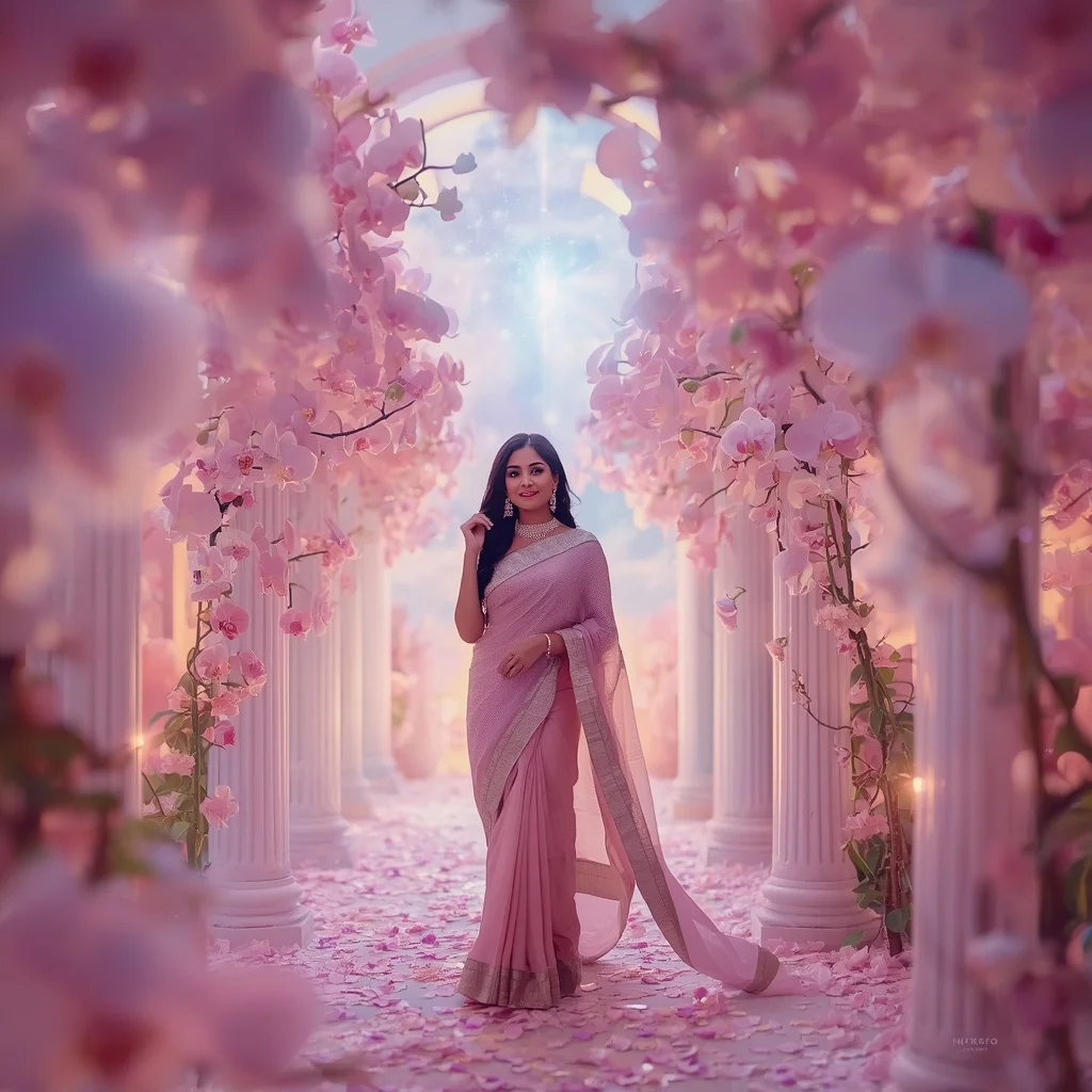 Festive Pastel Saree Celestial Orchid Aurora Palace Collage Luxury | Ai Image Generator Prompt