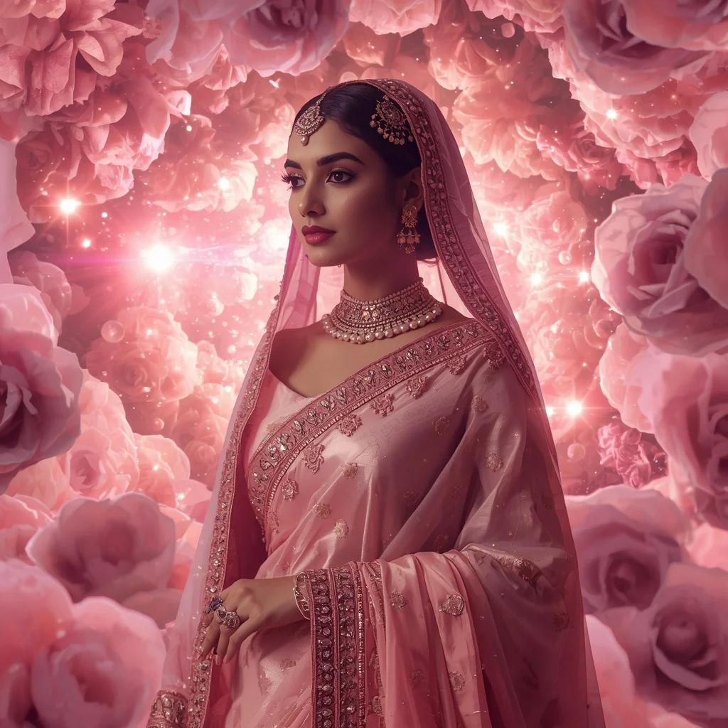 Festive Pastel Saree Celestial Rose Quartz Supernova Garden Collage | Festival Prompt