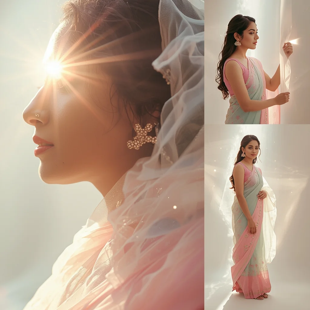 Festive Pastel Saree Creation Beyond Existence Collage | Beyond Being Luxury Prompt | Saree Photoshoot Prompt Ultra Realistic