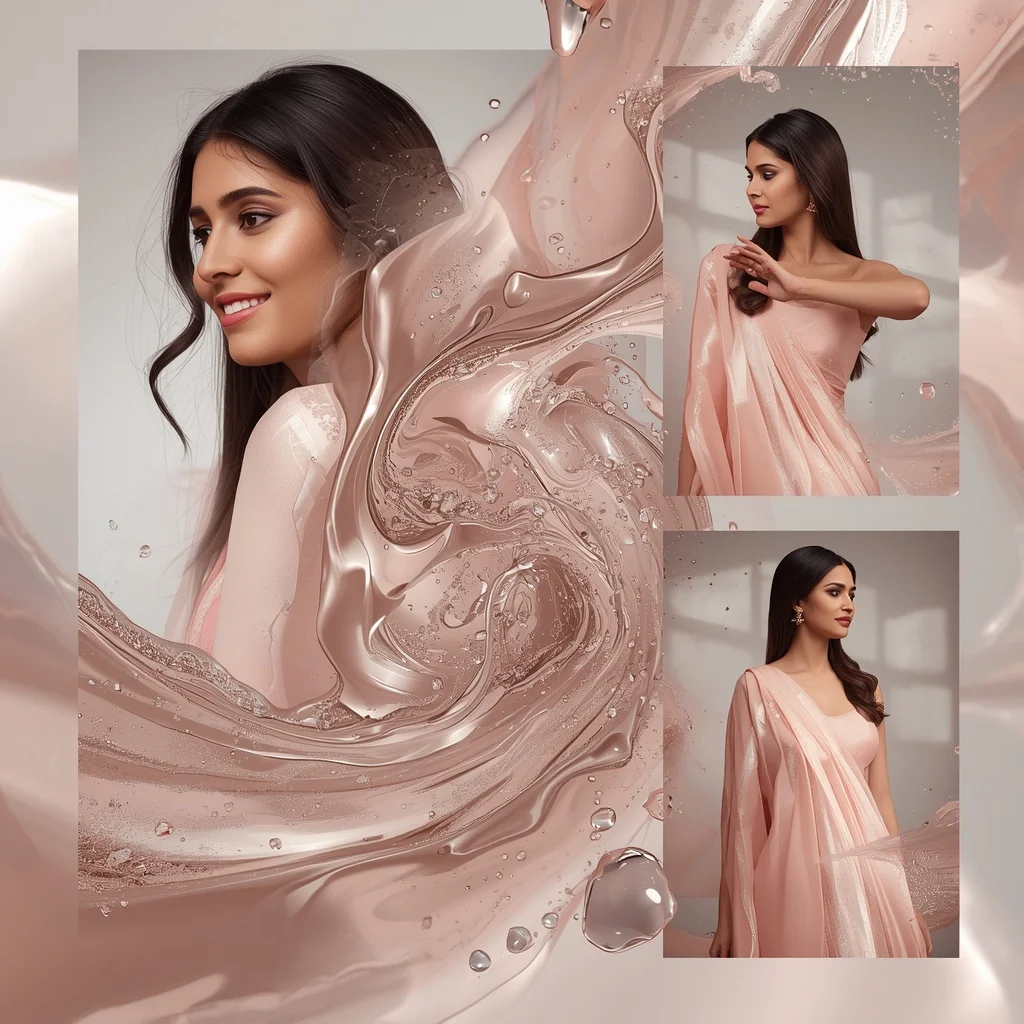 Festive Pastel Saree Crushed Diamond and Liquid Bismuth Flow Collage Luxury Cinematic