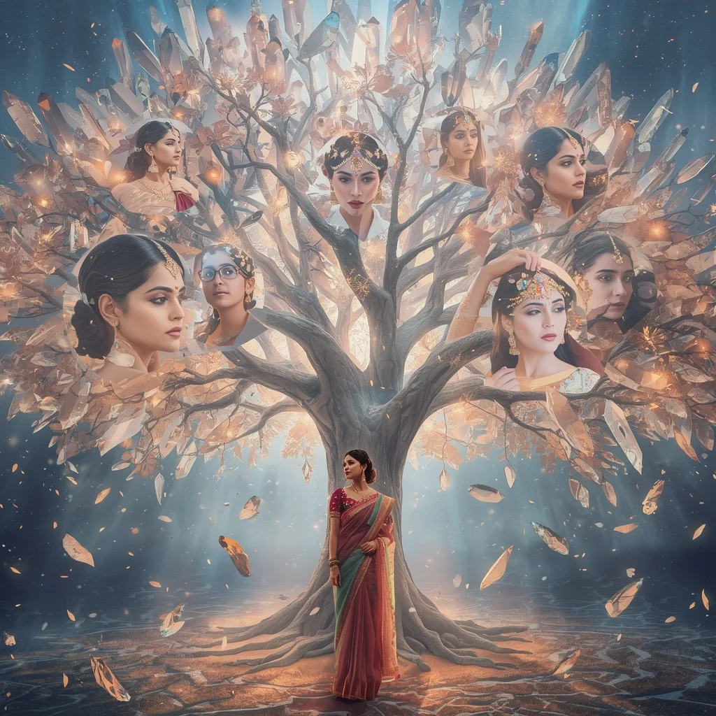 Festive Pastel Saree Crystal Aurora Celestial Tree Luxury | ChatGPT Ai Prompt