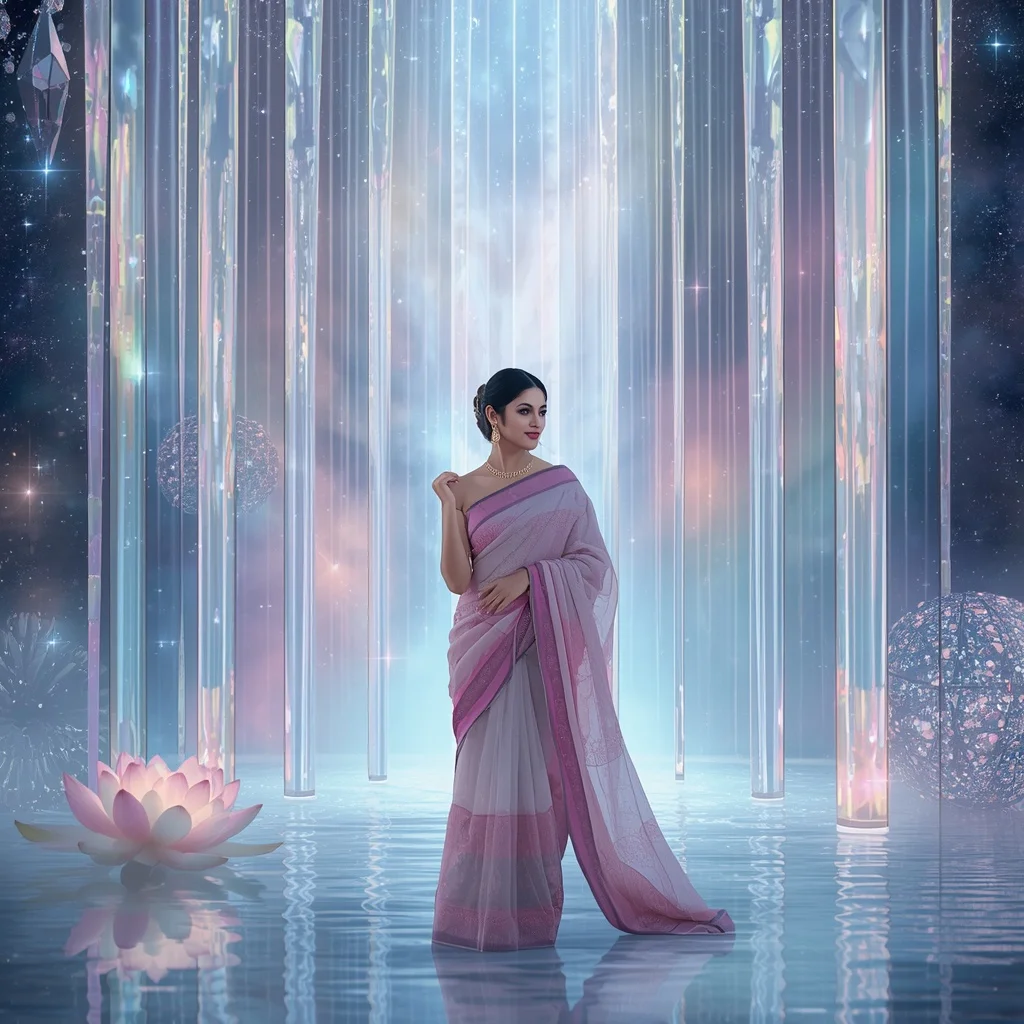 Festive Pastel Saree Crystal Aurora Infinity Waterfall Collage Luxury | Ai Gemini Prompt