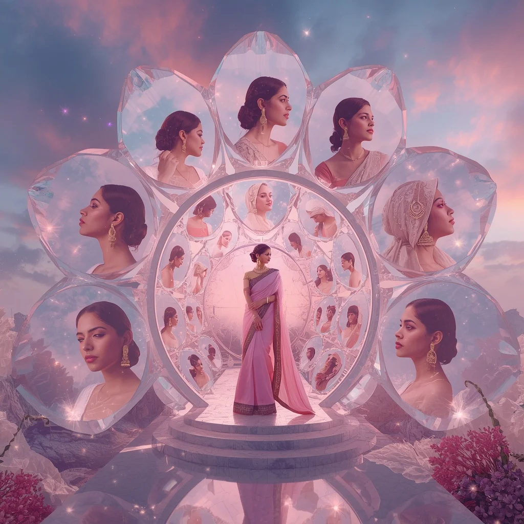 Festive Pastel Saree Crystal Aurora Orchid Observatory Collage Luxury | New Instagram Trend Prompt For Girl