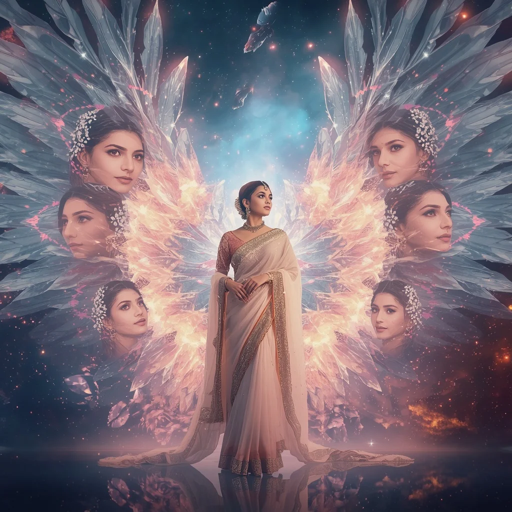 Festive Pastel Saree Crystal Aurora Phoenix Universe Luxury | Festive Prompt
