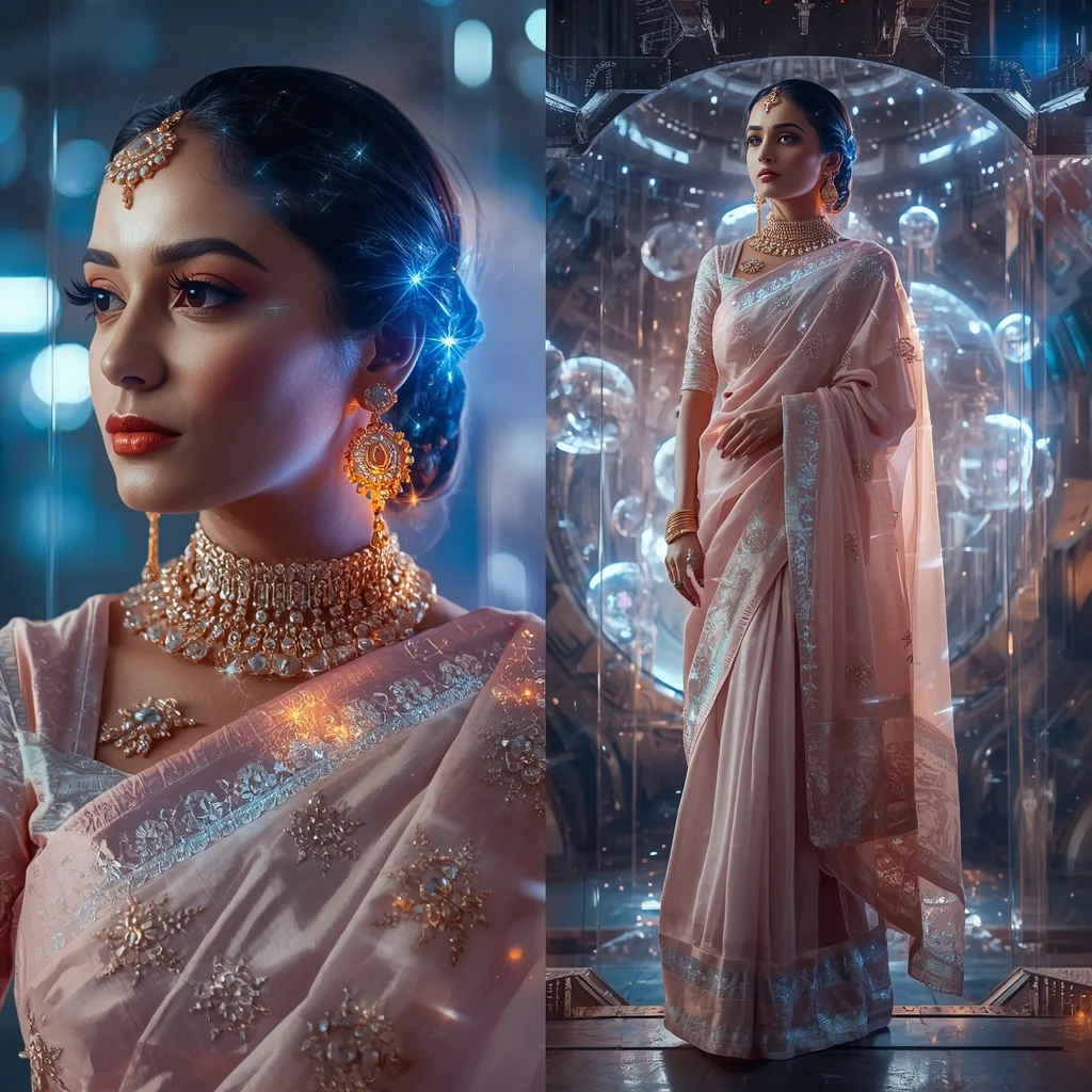 Festive Pastel Saree Crystal Aurora Planet Forge Collage | Ai Prompt For Instagram