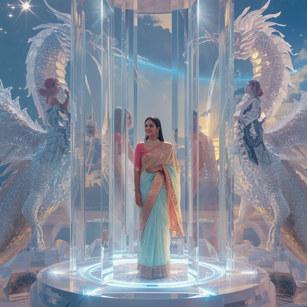 Festive Pastel Saree Crystal Celestial Dragon Queen Fortress Collage Premium Cinematic | Best Ai Prompt 2026