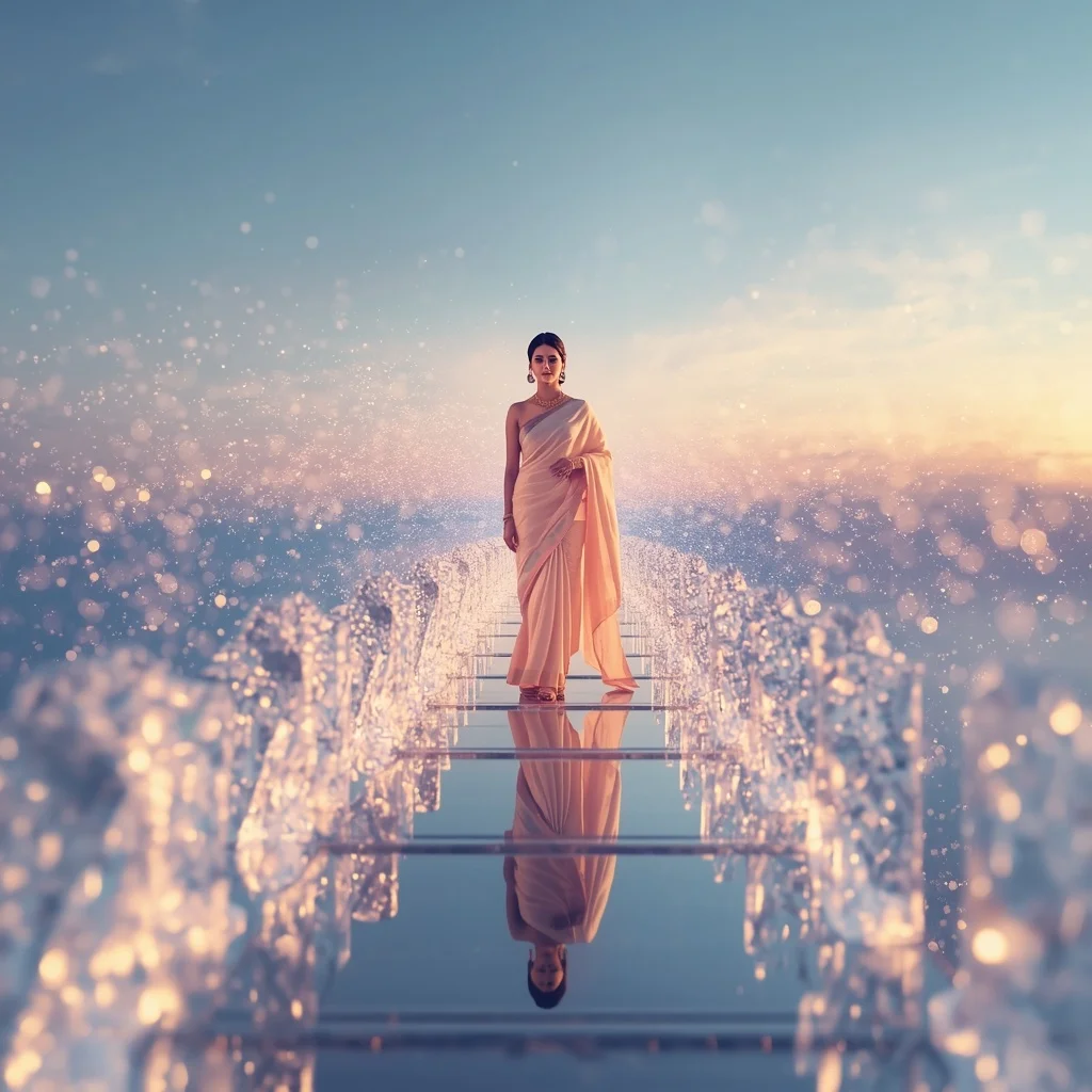 Festive Pastel Saree Crystal Celestial Infinity Bridge Collage Luxury Cinematic | Best Ai Prompts For Images