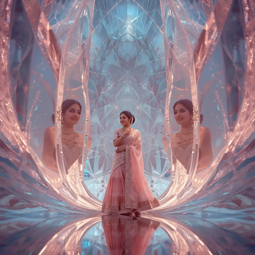 Festive Pastel Saree Crystal Celestial Lotus Cathedral Collage Premium | Gemini Ai Photo