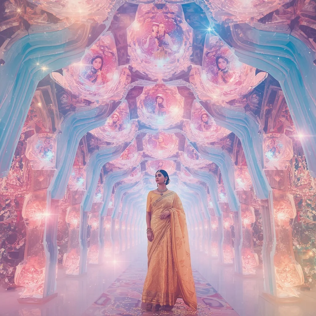 Festive Pastel Saree Crystal Galaxy Blossom Palace Collage Luxury | Ai Prompt Generator Free
