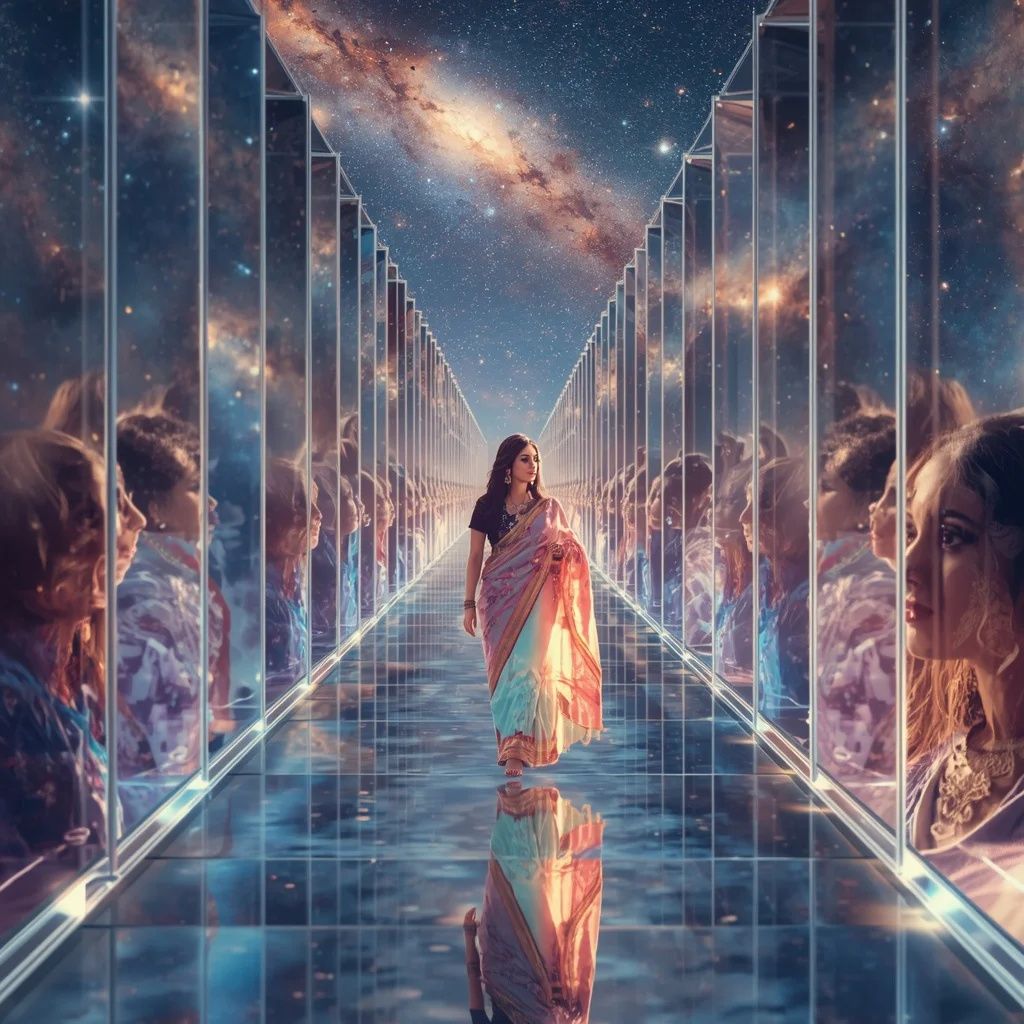 Festive Pastel Saree Crystal Galaxy Infinity Causeway Luxury Collage | Image Prompt