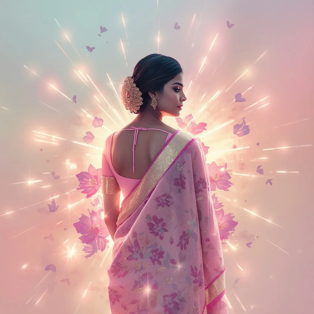 Festive Pastel Saree Crystal Gardenia Light Burst Collage Cinematic | Prompt For Gemini