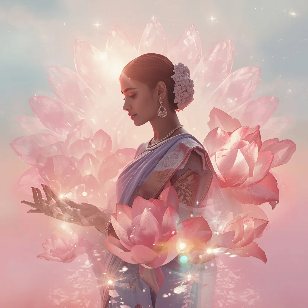 Festive Pastel Saree Crystal Lotus Energy Burst Collage Cinematic | Traditional Saree Prompt Pdf