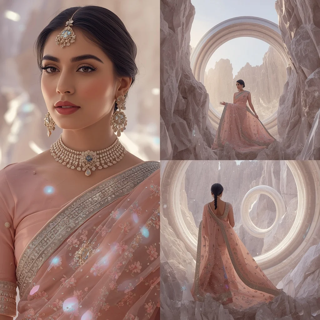 Festive Pastel Saree Crystal Planet Ring Canyon Collage | New Design Ai Prompt