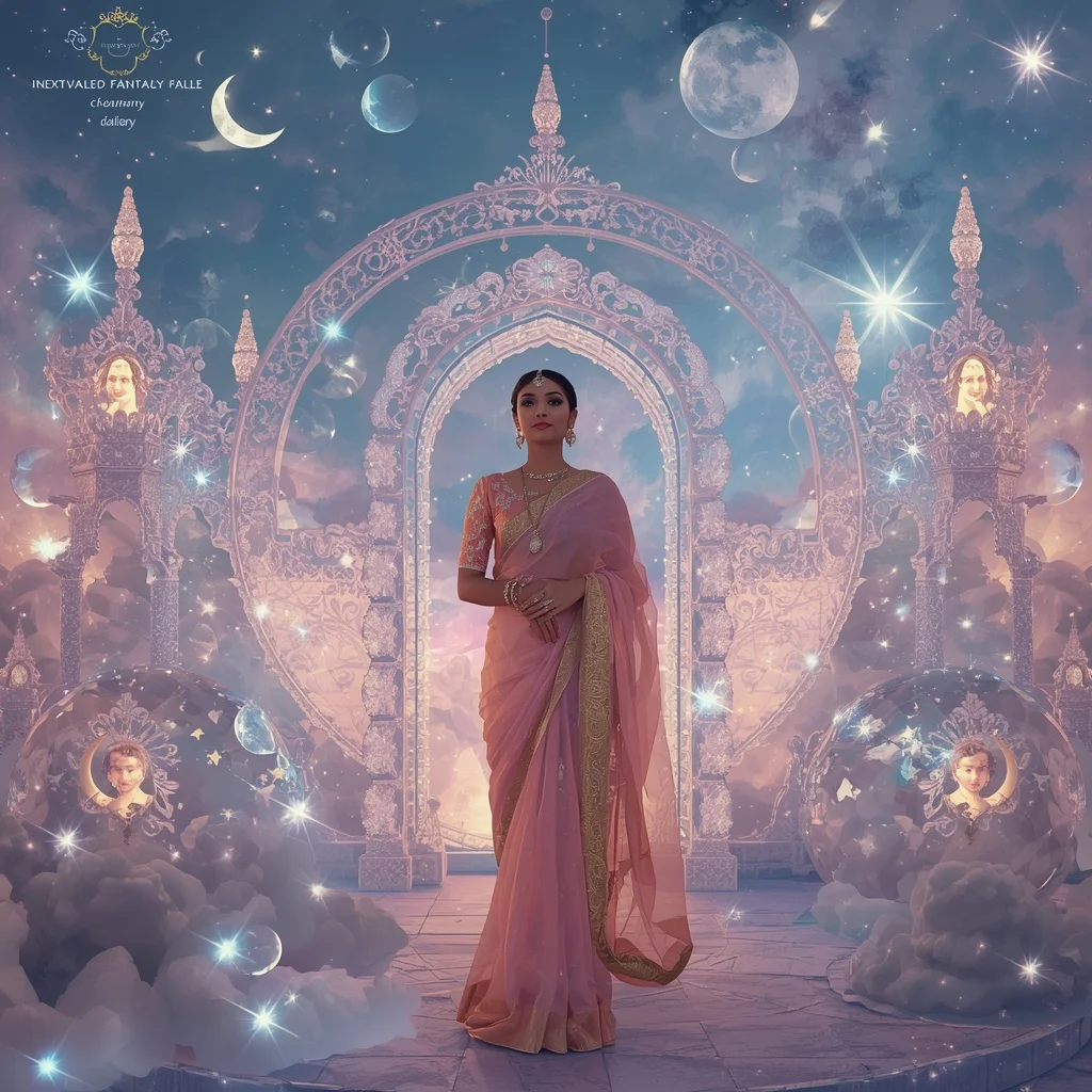 Festive Pastel Saree Diamond Crystal Moon Palace Collage Luxury | Indian Girl Ai Prompt