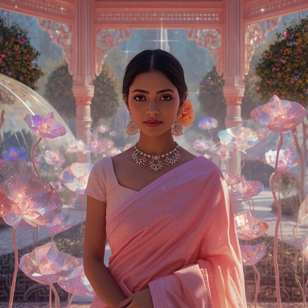 Festive Pastel Saree Diamond Galaxy Garden Pavilion Collage Luxury | Prompt For Gemini Ai Girl Model Instagram