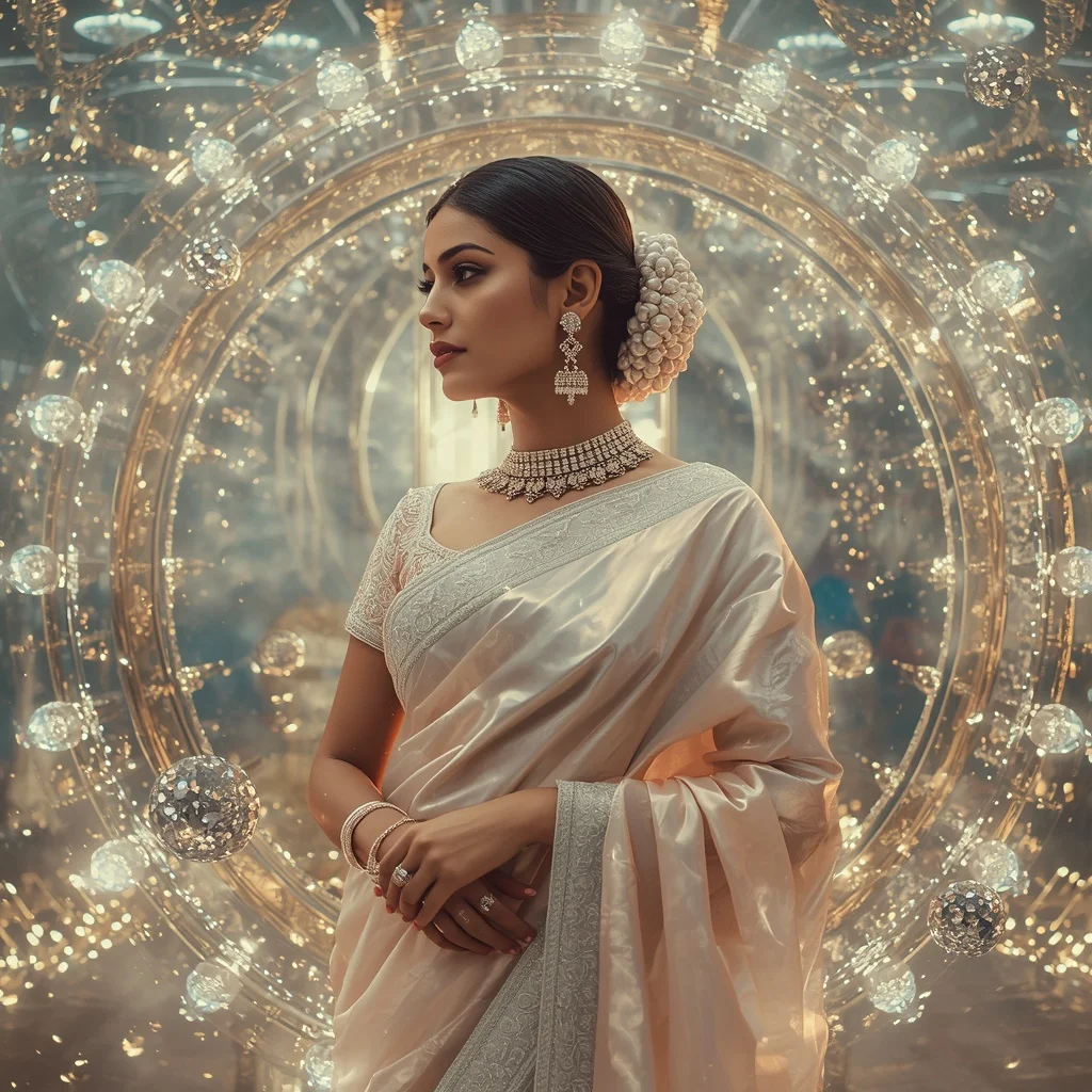 Festive Pastel Saree Diamond Planet Carousel Sanctuary Collage | Prompt Seen Girl