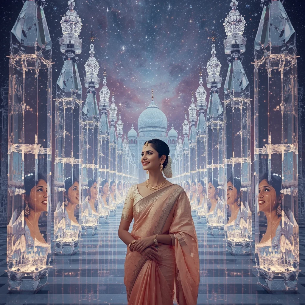 Festive Pastel Saree Diamond Starlight Palace Universe Collage Premium | Desi Girl Ai Prompt