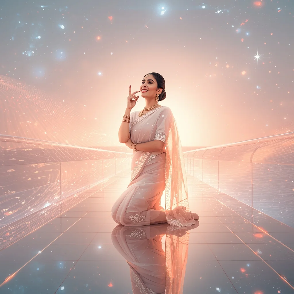 Festive Pastel Saree Dream Light Galaxy Studio Light Background | Aesthetic Ai Prompt