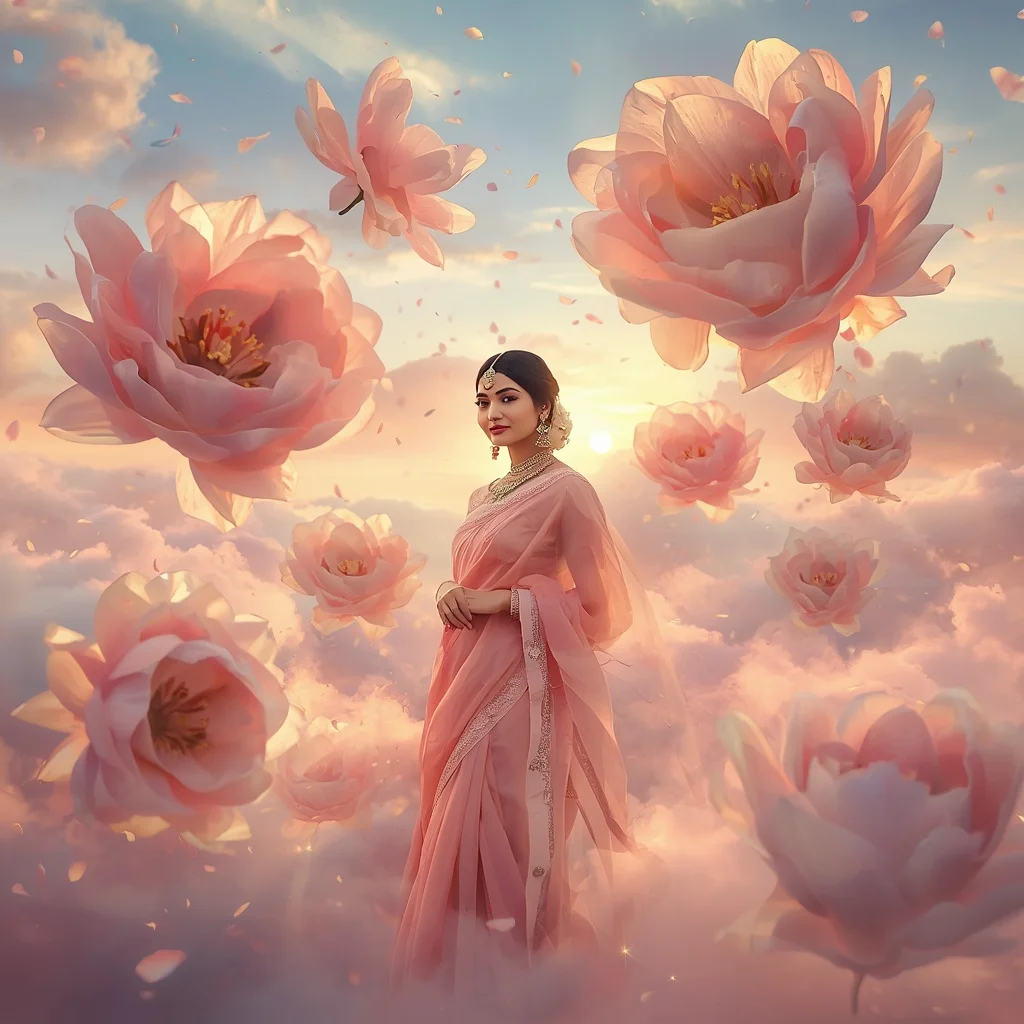 Festive Pastel Saree Dream Rosewater Cloud Realm Collage Cinematic | Prompt Ai For Girl Aesthetic