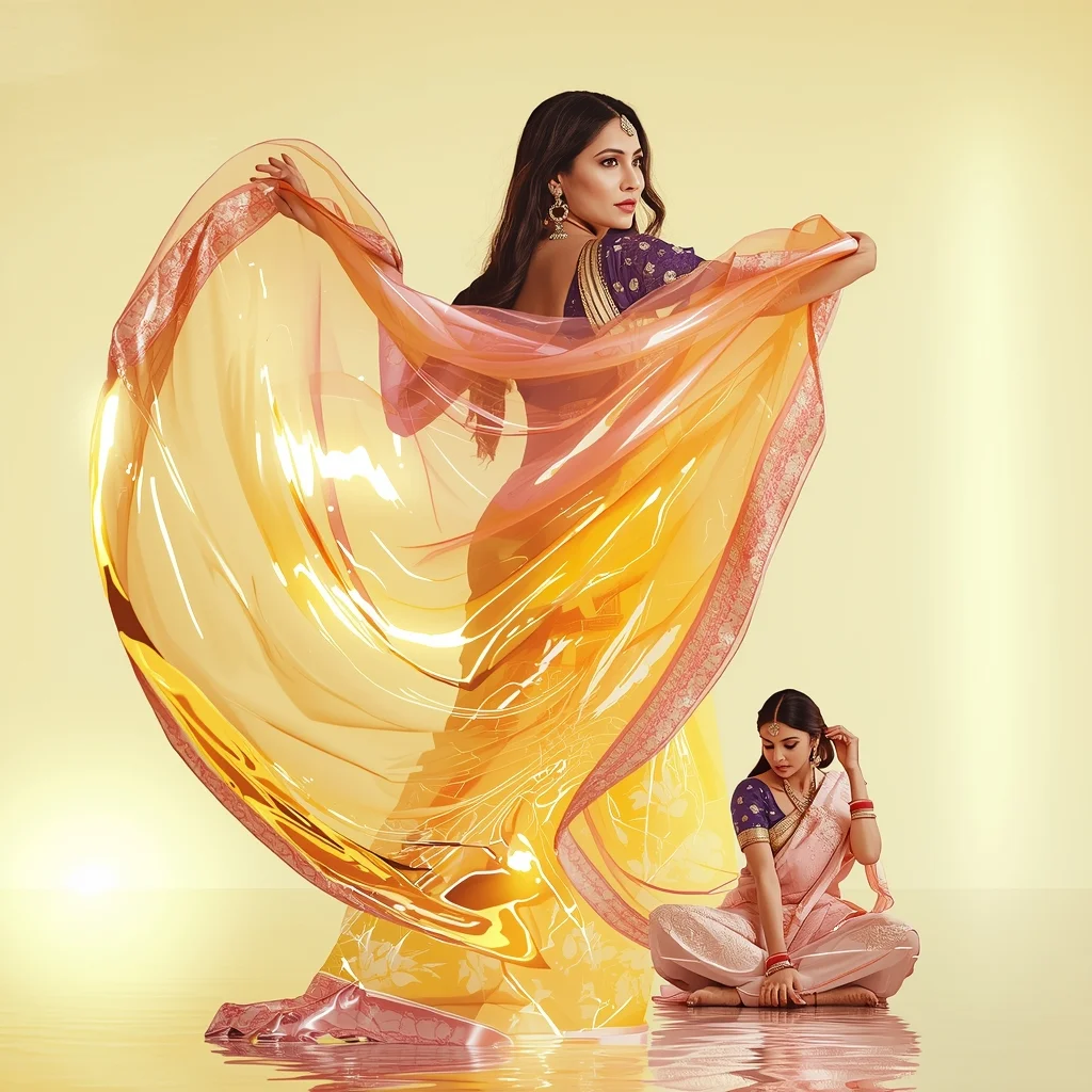 Festive Pastel Saree Dreamy Color Splash Liquid Motion | Saree Look Ai Prompt