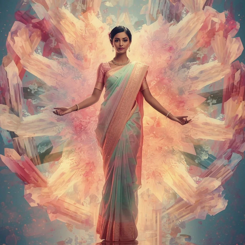Festive Pastel Saree Energy Aura Crystal Bloom Collage Cinematic | Face Ai Prompt