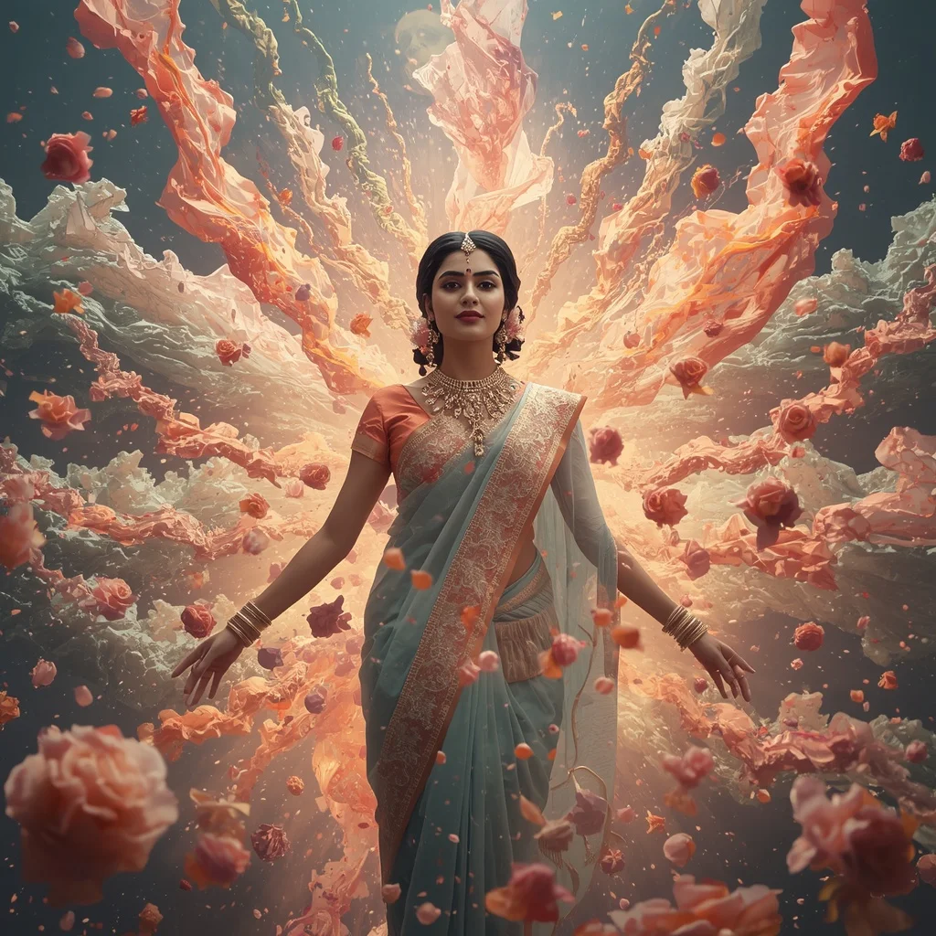 Festive Pastel Saree Energy Aura Dream Bloom Collage Cinematic | Gemini Photo Editing Prompt