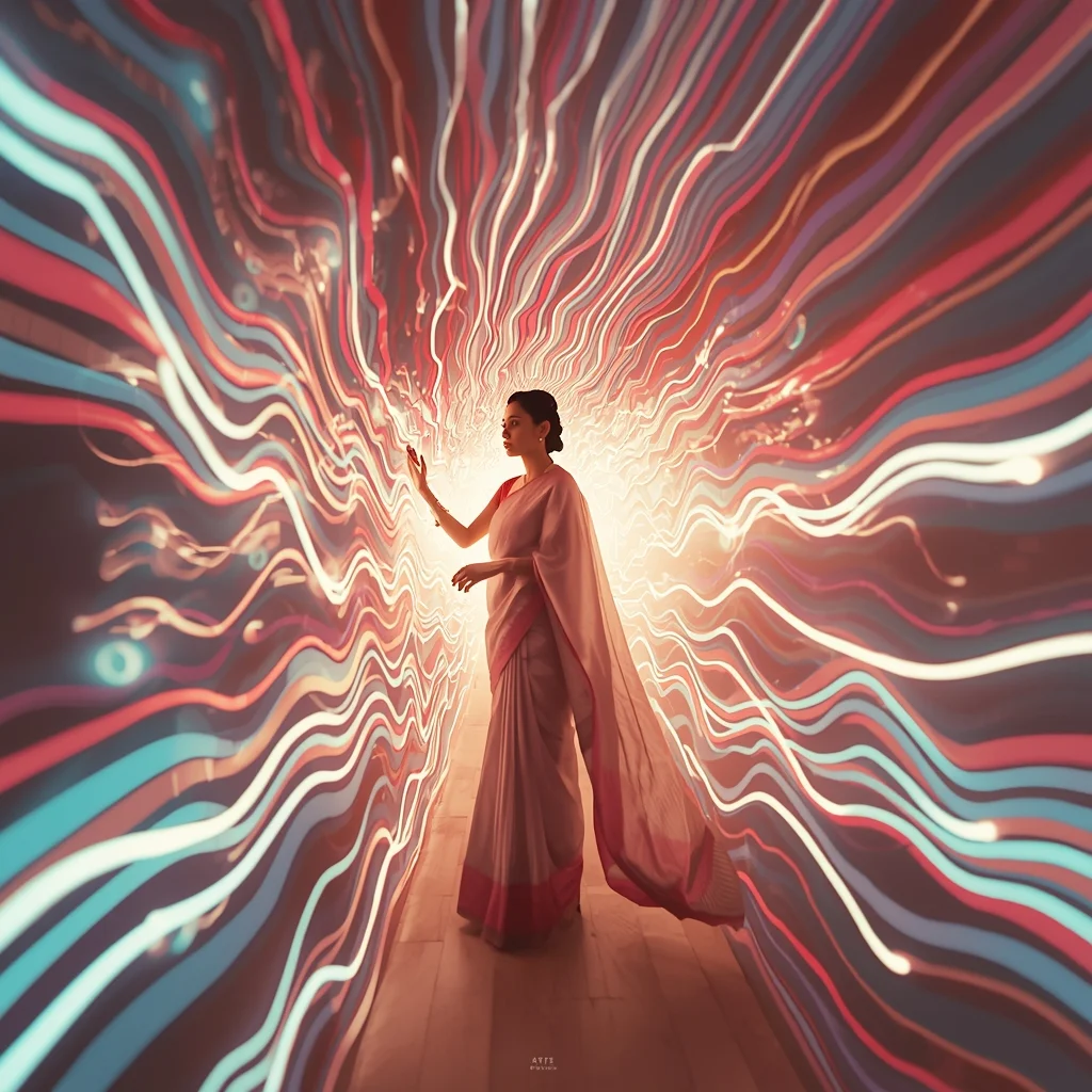 Festive Pastel Saree Energy Wave Corridor Prompt with Infinite Motion Layers and Cinematic Depth Flow | Prompt For Gemini Ai Girl Style Trending Instagram