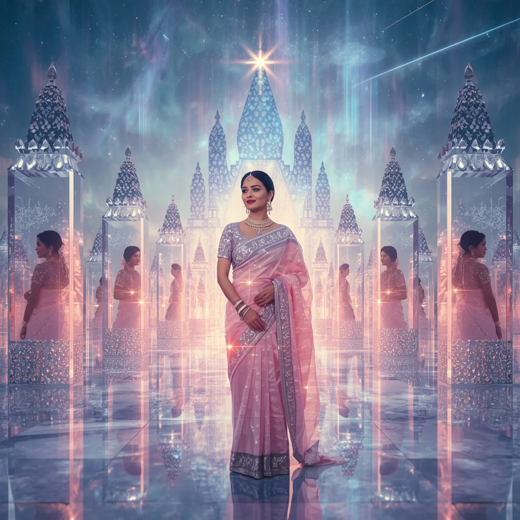 Festive Pastel Saree Eternal Crystal Aurora Supremacy Collage Luxury | Gemini Ai Photo Prompt Copy Paste