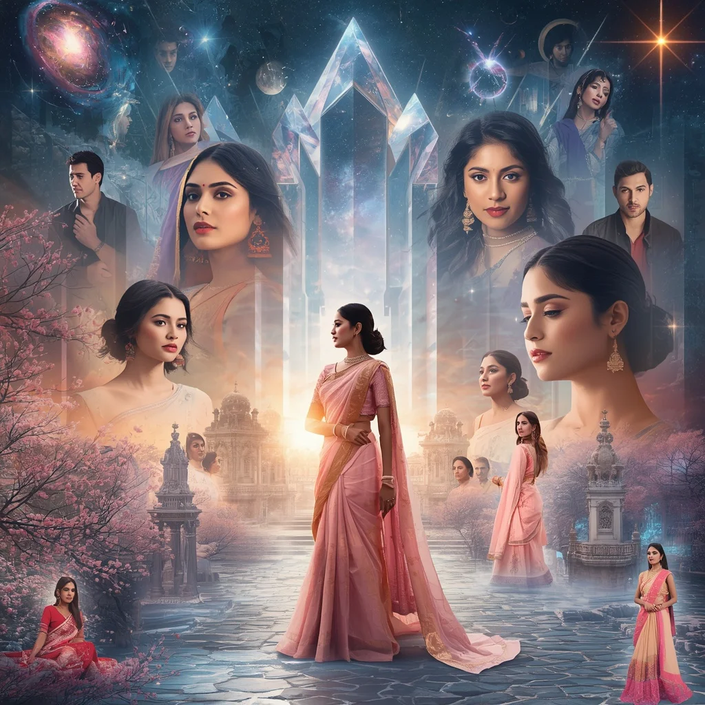 Festive Pastel Saree Eternal Crystal Celestial Dynasty Cinematic Collage | Woman Pose Ai Prompt