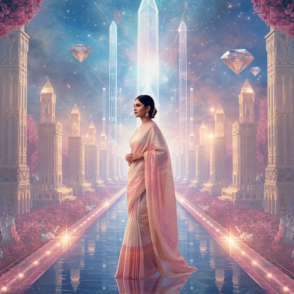 Festive Pastel Saree Eternal Diamond Aurora Heavenly Empire Collage Cinematic Luxury | Ai Art Prompt