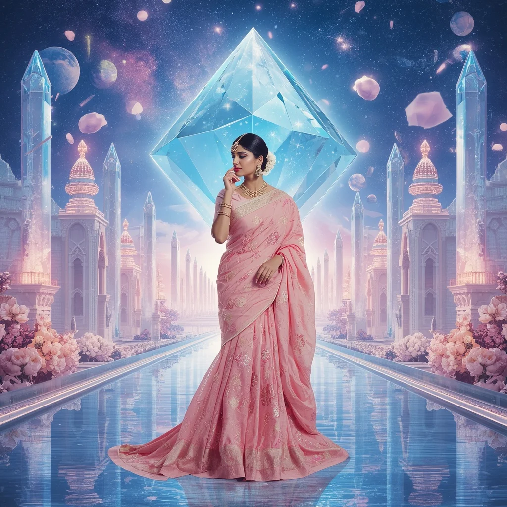 Festive Pastel Saree Eternal Diamond Celestial Empire Grand Finale Collage Cinematic Luxury | Trending Ai Prompt