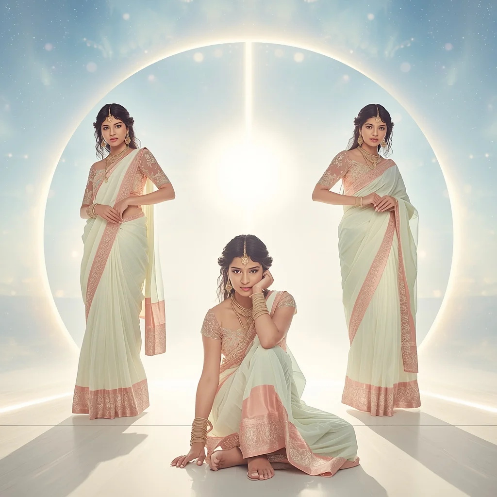 Festive Pastel Saree Ethereal Glow Space Celestial Sky | Saree Pose Ai Prompt For Image Generation