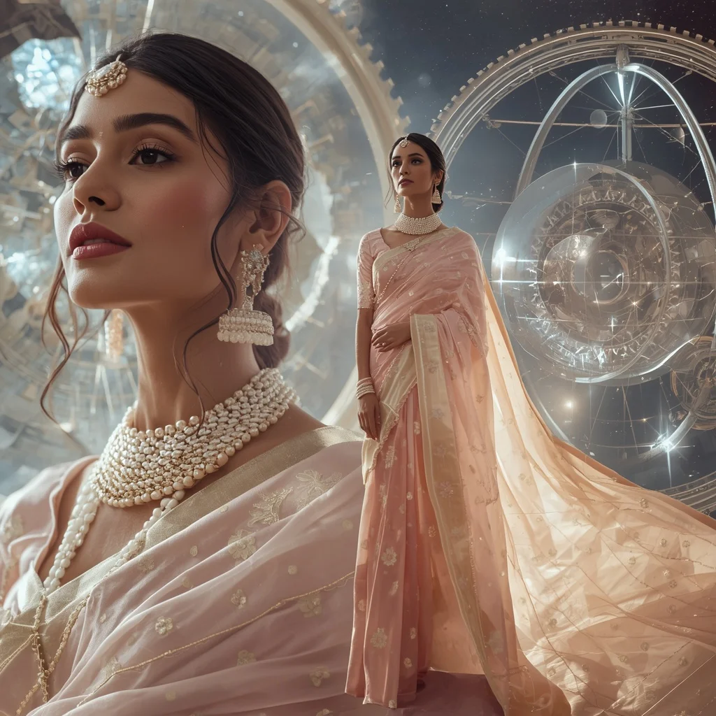 Festive Pastel Saree Floating Crystal Astrolabe Empire Collage | Image Prompt