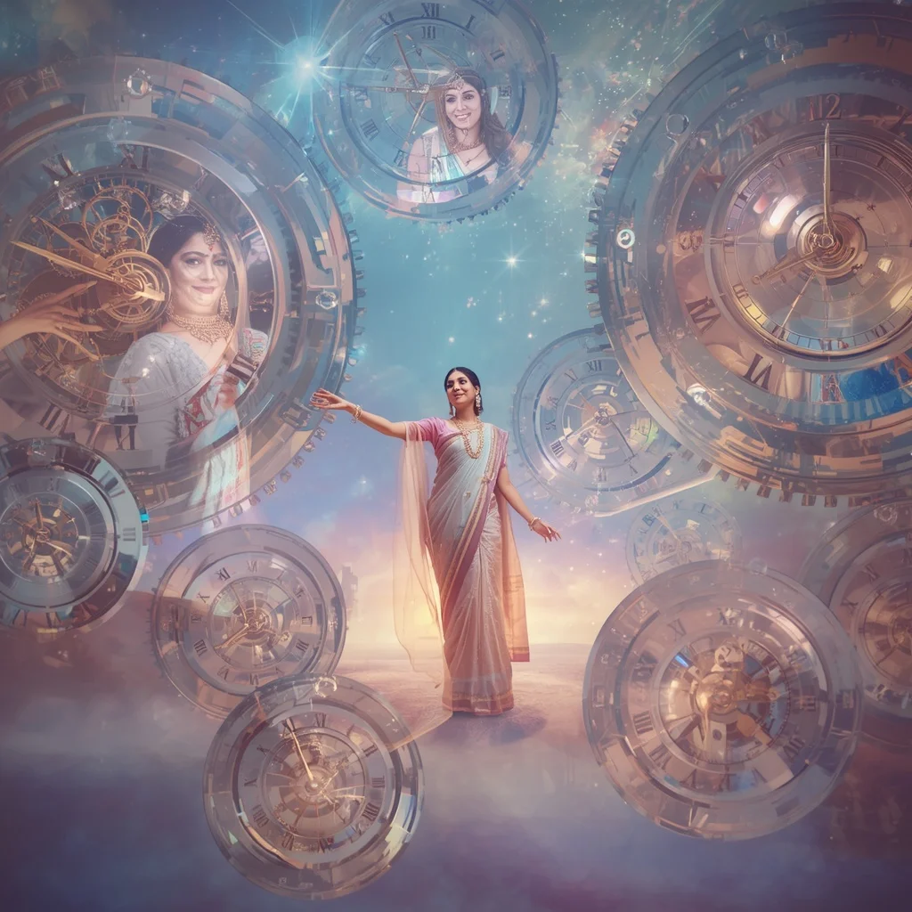 Festive Pastel Saree Floating Crystal Clockwork Galaxy Collage Cinematic | Instagram Profile Pic Ai Prompt