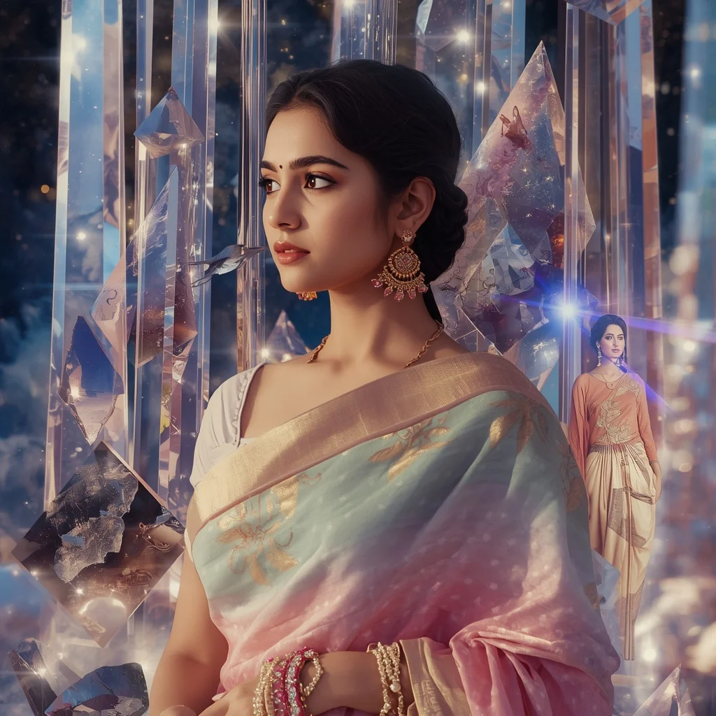 Festive Pastel Saree Floating Prism Celestial Archives Premium Collage | Wedding Ai Prompt