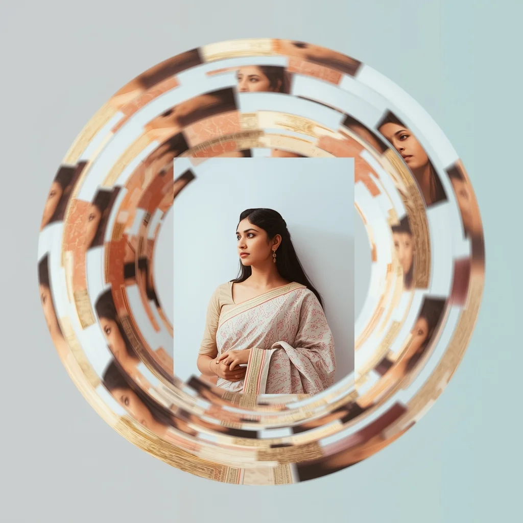 Festive Pastel Saree Frame Orbit Collage | Indian Girl Rotating Panel Aesthetic Cinematic Viral Prompt | Gemini Saree Prompt Photo