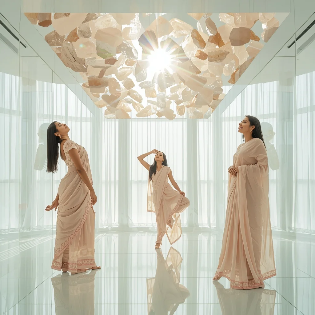 Festive Pastel Saree Glass Shine Aura Mirror Reflection | Beautiful Saree Girl Ai Prompt