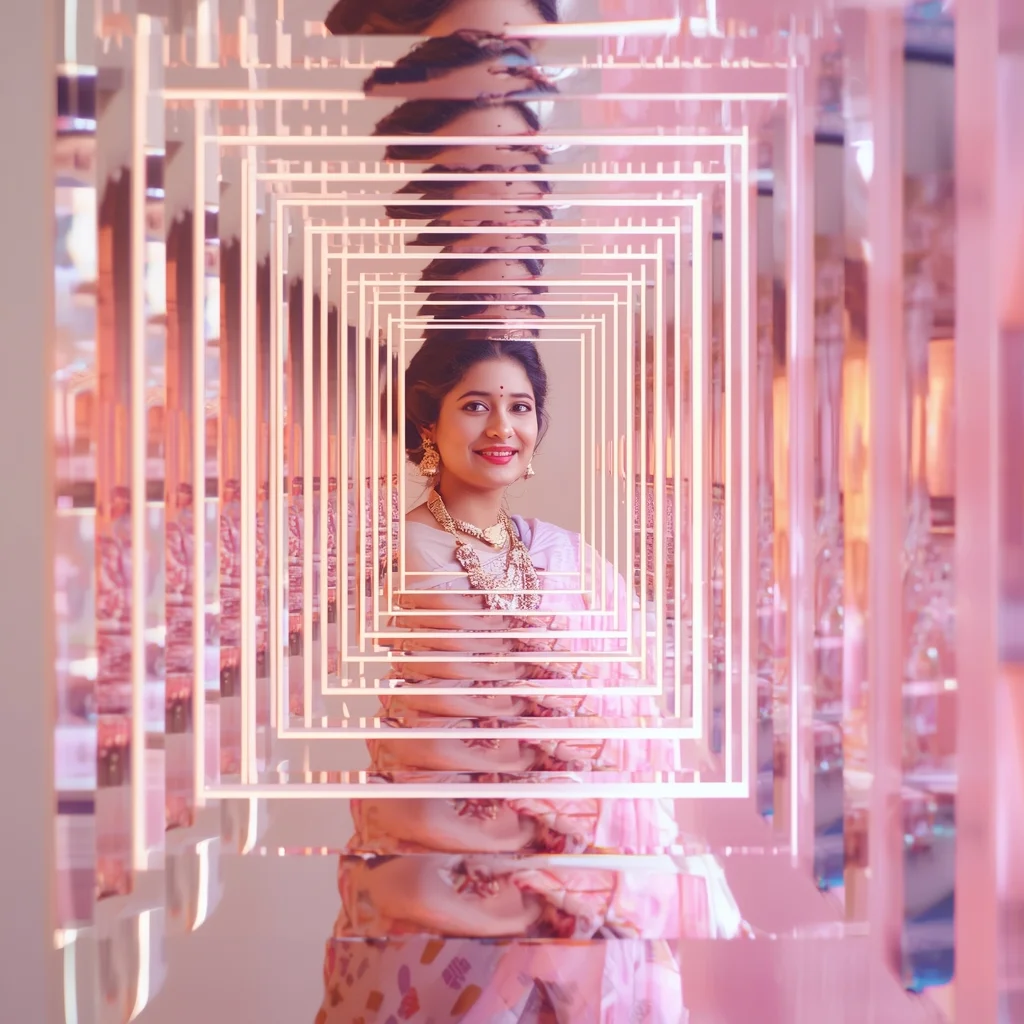 Festive Pastel Saree Glow Frame Infinite Crystal Layers Collage Premium Cinematic | Saree Prompt For Women In English